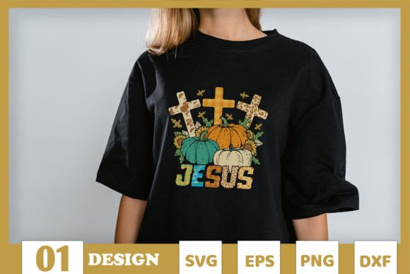 Jesus Crosses Fall Pumpkin T-Shirt Designs