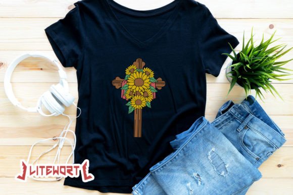 Sunflower Cross Christian SVG for T-Shirt Designs