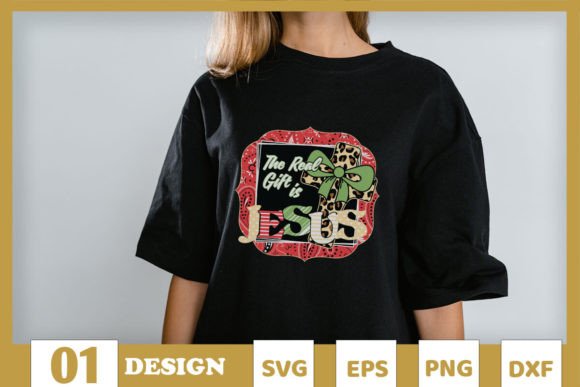 The Real Gift is Jesus Cross Plaid SVG